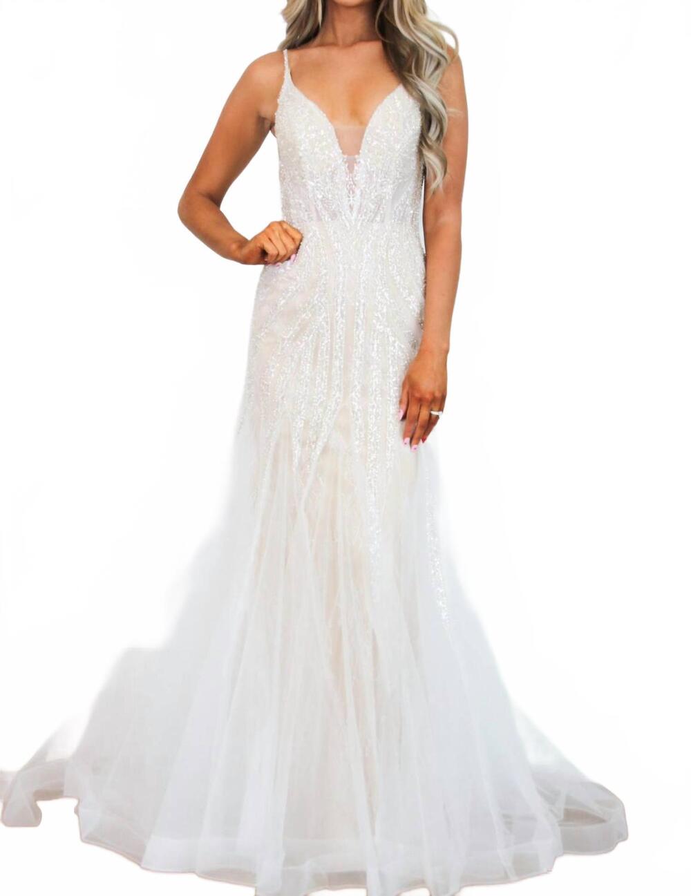 NEW CINDERELLA DIVINE dahlia beaded mermaid wedding dress in ivory/champagne